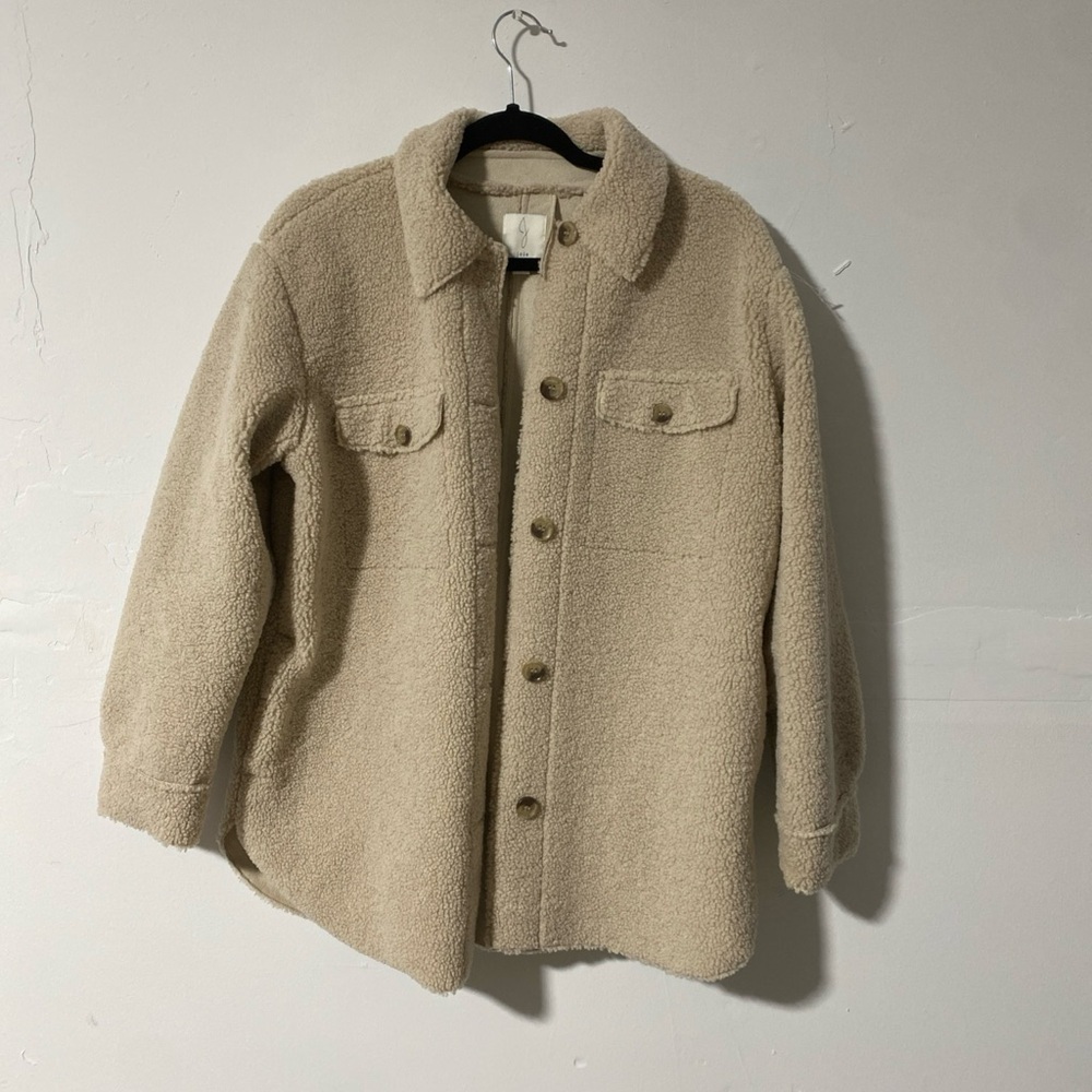 Joie Teddy Sherpa Oversized Button Up Jacket Shacket Cream Size M - Picture 2 of 8